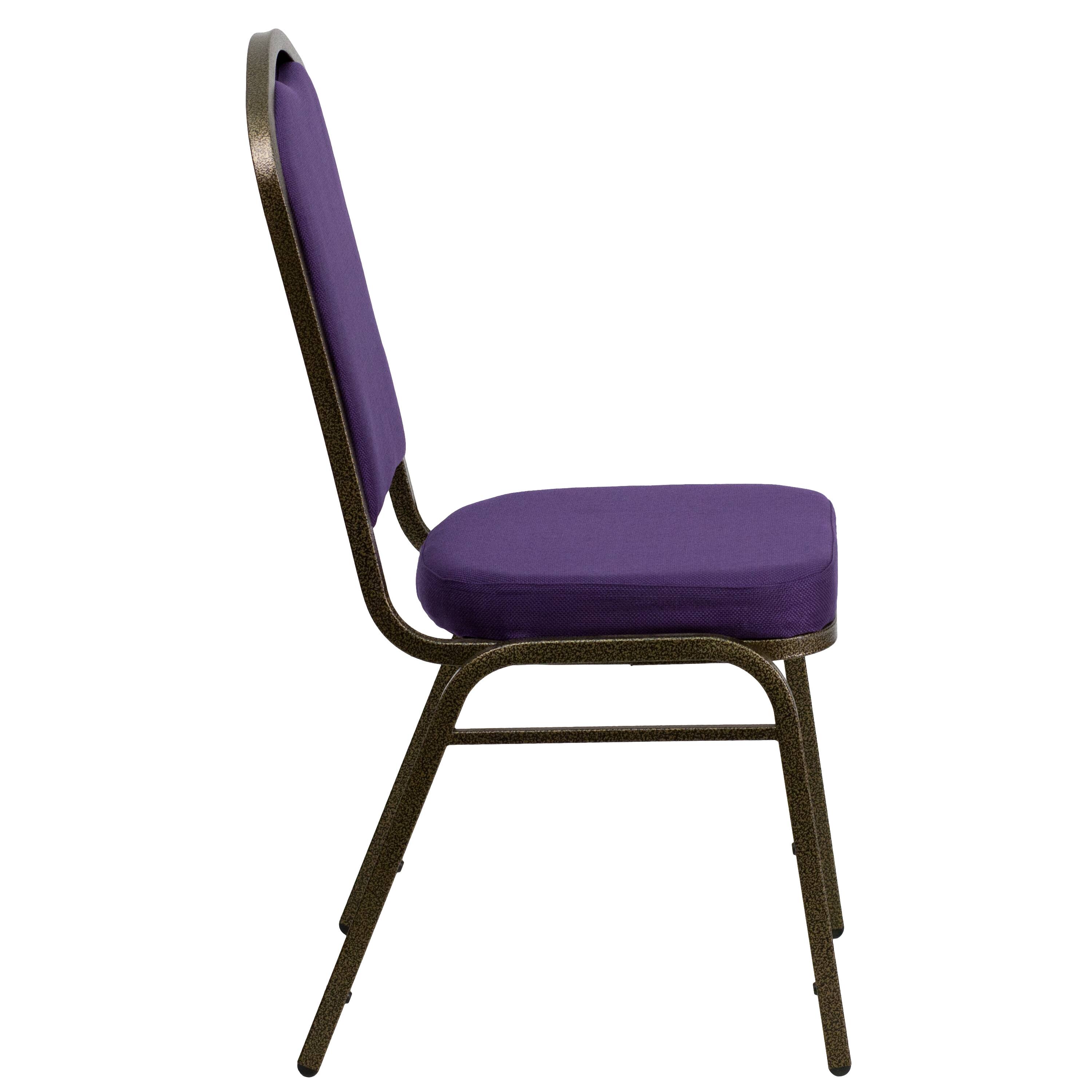 Alt View 6. Emma + Oliver - Crown Back Stacking Banquet Dining Chair - Purple Fabric/Gold Vein Frame.