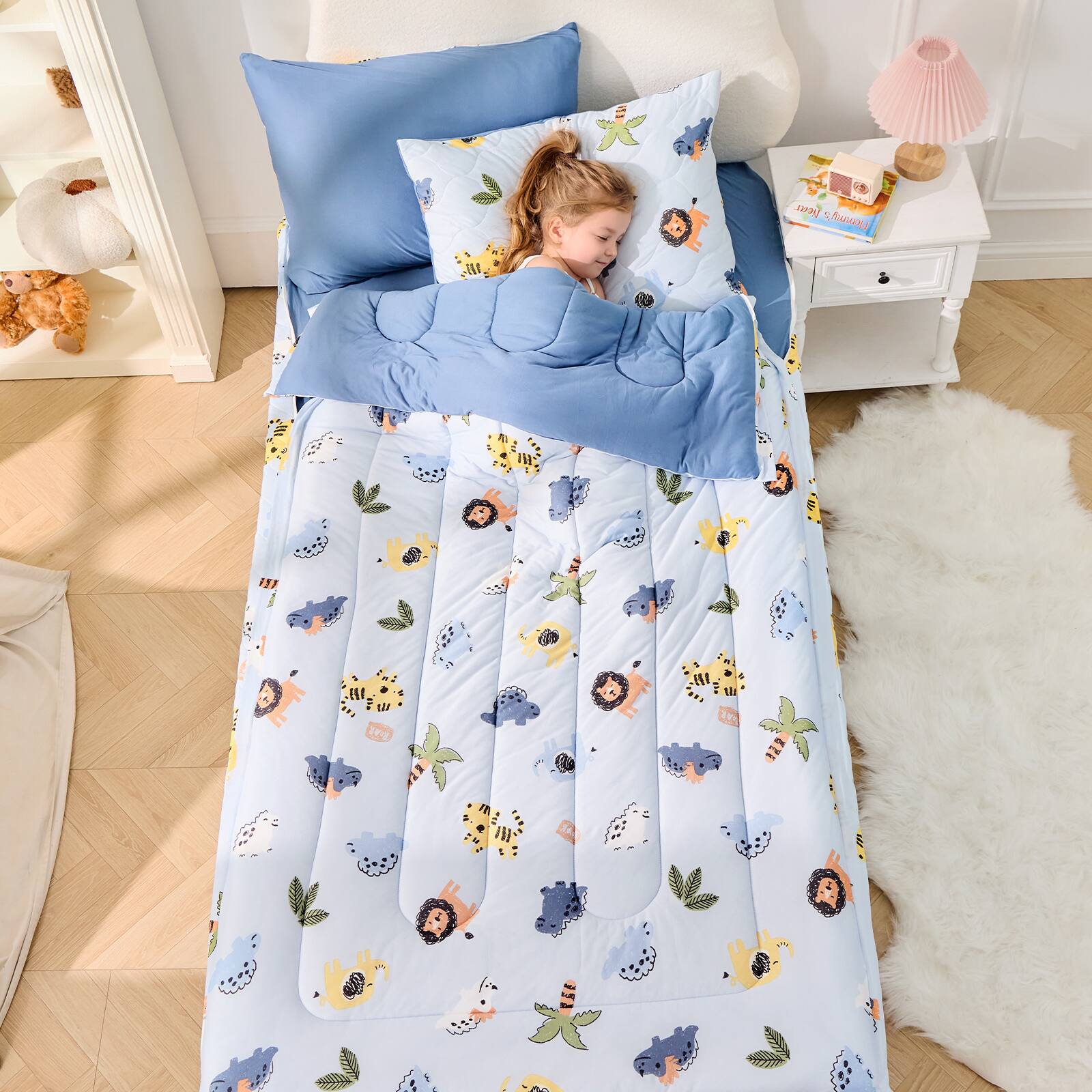 Alt View 5. Bestier - Kids Twin All-Season Comforter Set with Zipper Bedding, Lightweight Cartoon Bed-in-a-Bag - Blue.