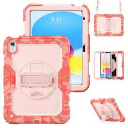 Dteck - for Apple iPad (A16) 11" 2025 & iPad 10th Gen 2022 Heavy Duty Case,Rugged Stand Cover with Screen Film+Shoulder Strap - Pink