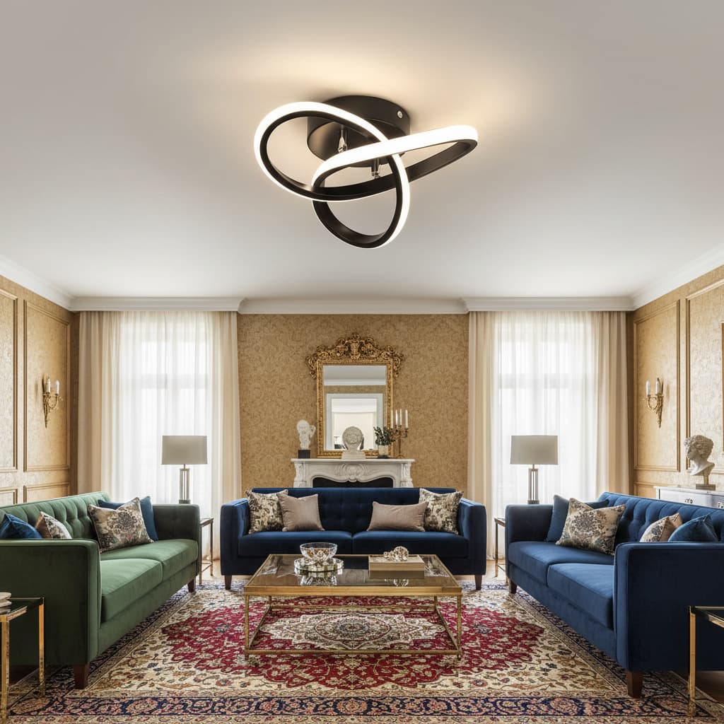 Alt View 3. FINEAK - 4.7" Black 24W Dimmable LED Flush Mount Ceiling Light with Remote.