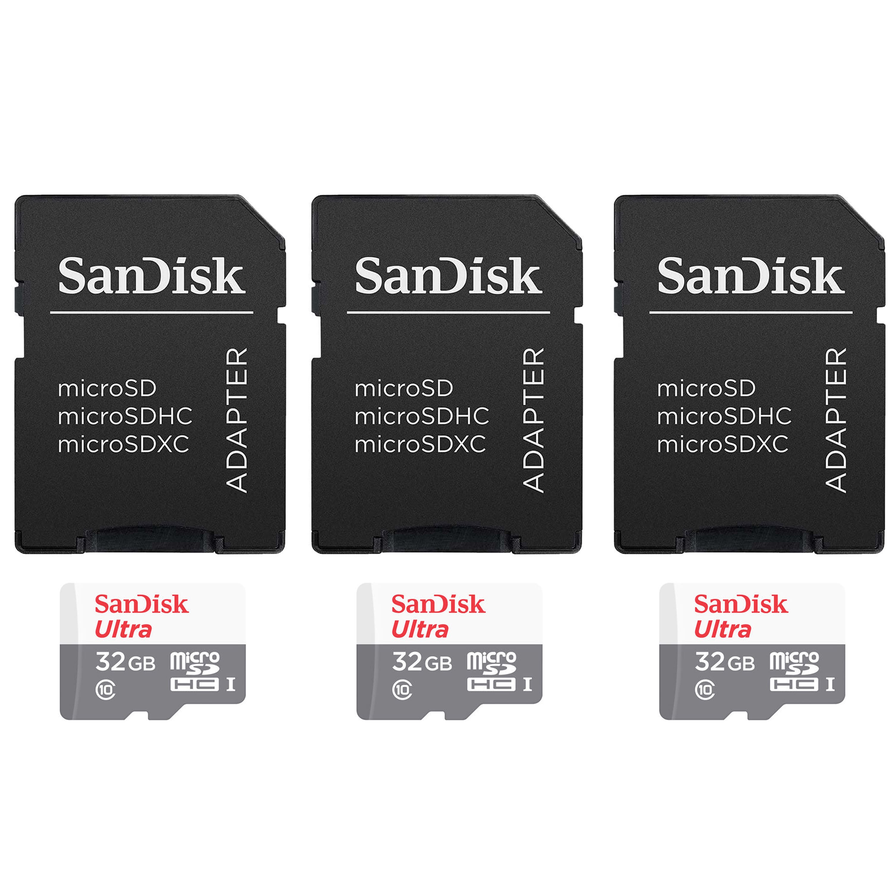 3 Units SanDisk 32GB Ultra UHS-I microSDHC Memory Card with SD Adapter