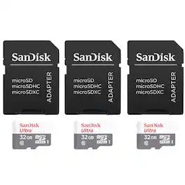 3 Units SanDisk 32GB Ultra UHS-I microSDHC Memory Card with SD Adapter