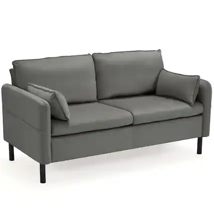 Front. U-HOMY - Modern Loveseat Sofa with Storage Pockets and Cushions – Small Space 2-Seater Couch for Living Room - Grey.