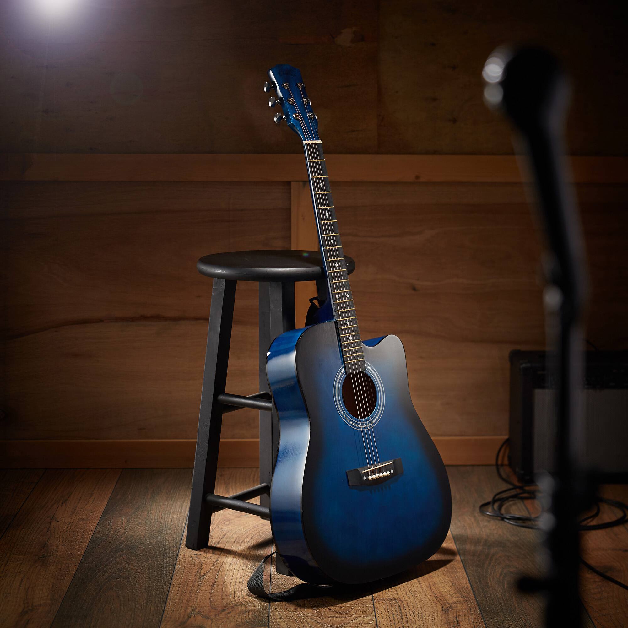 Alt View 5. Ashthorpe - 41-in Beginner Cutaway Acoustic Guitar Package with Gig Bag - Blue.