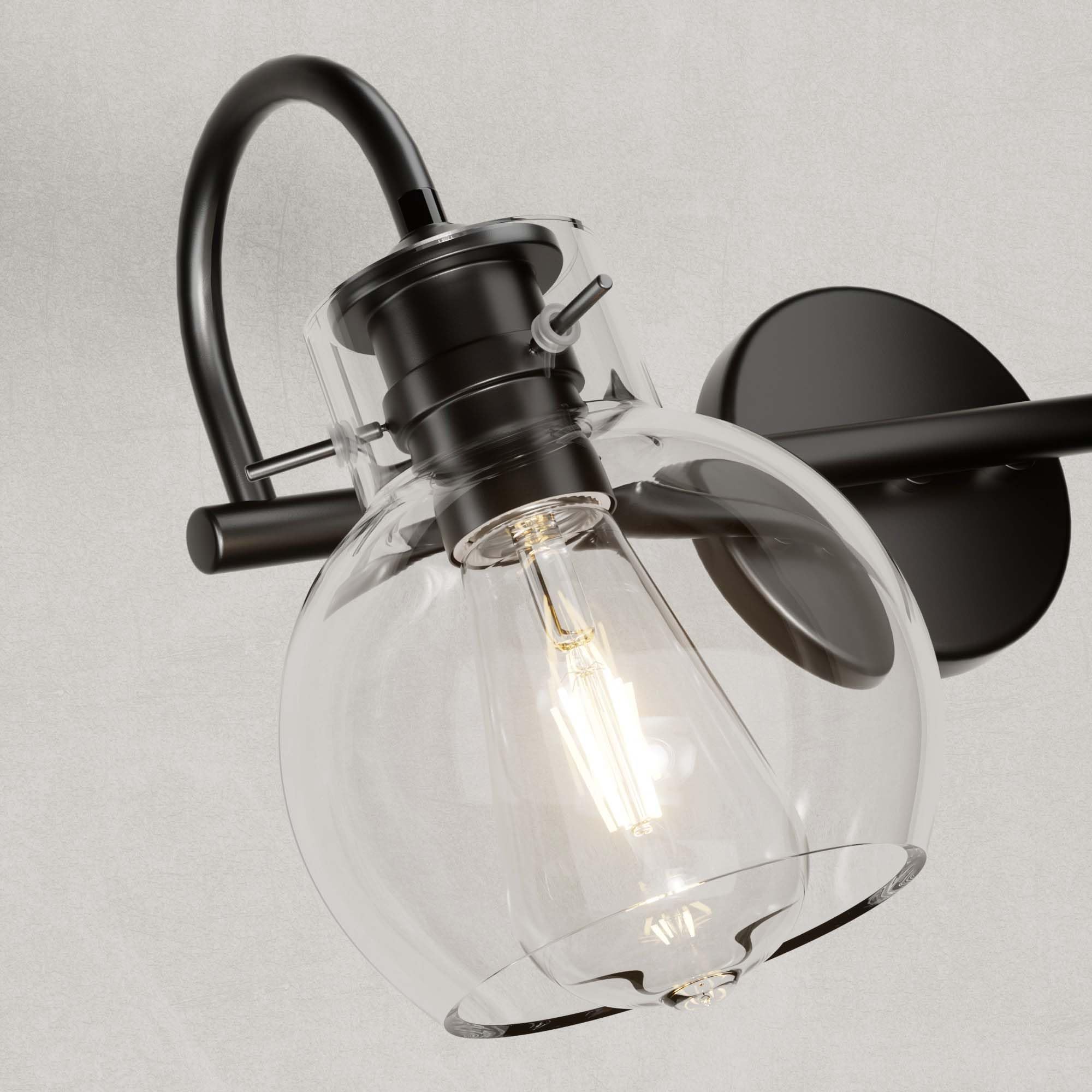 Alt View 3. PAIHOME - Bathroom Vanity Lighting Fixtures, 24" Modern Vanity Lights Over Mirror with Globe Glass Shade E26 Base Wall Sconce - Black.