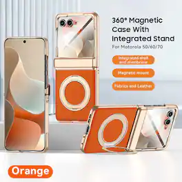 Dteck - For Motorola Razr (2026/2025/2024) Rugged Magnetic Case Built-in Screen Protector , Ring Kickstand Hinge Protect Cover - Orange(HD Clear Film)