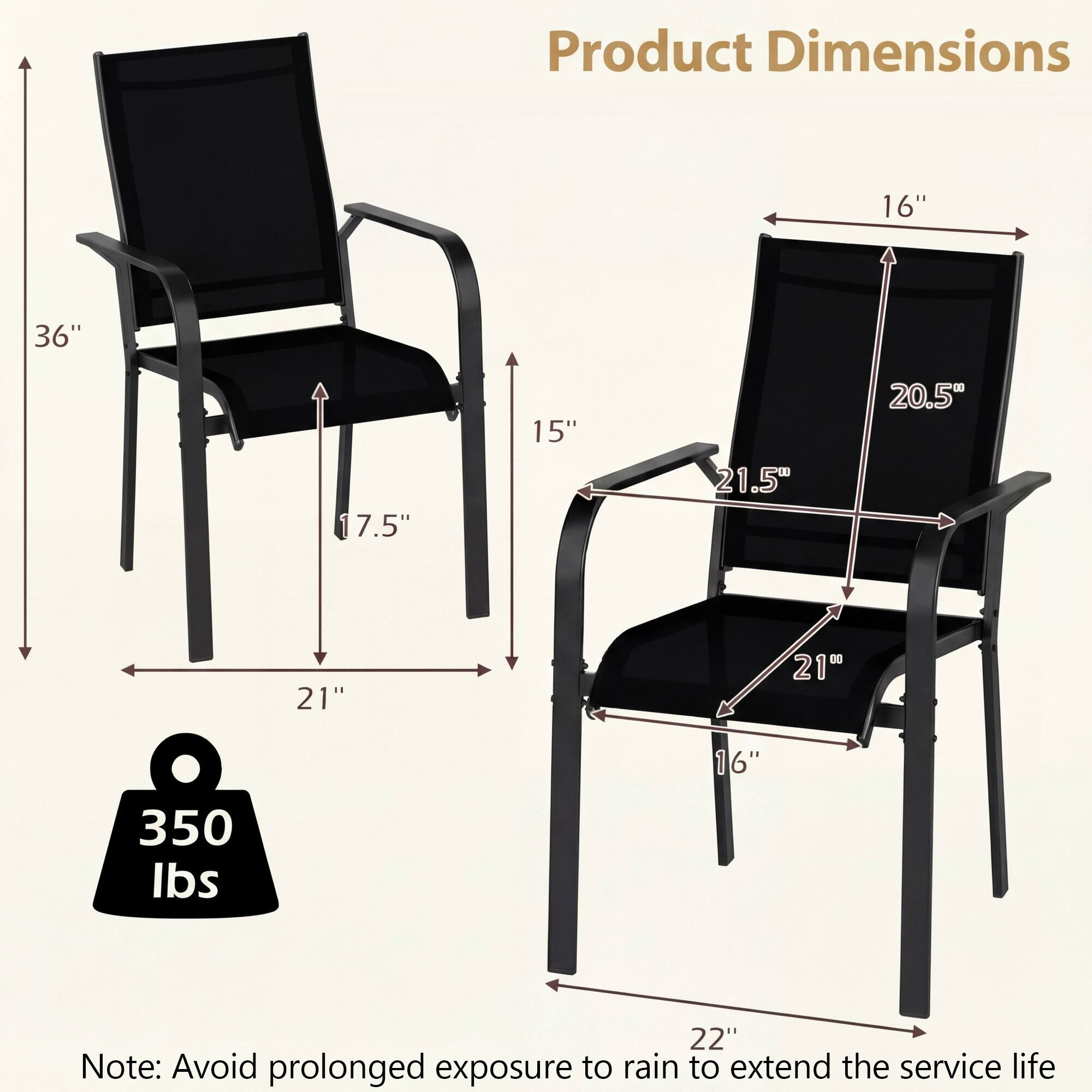 Product Dimensions: 16" x 36" x 17.5" x 15" x 21.5" x 20.5" x 21" x 210 x 350 lbs. Note: Avoid prolonged exposure to rain to extend the service life.