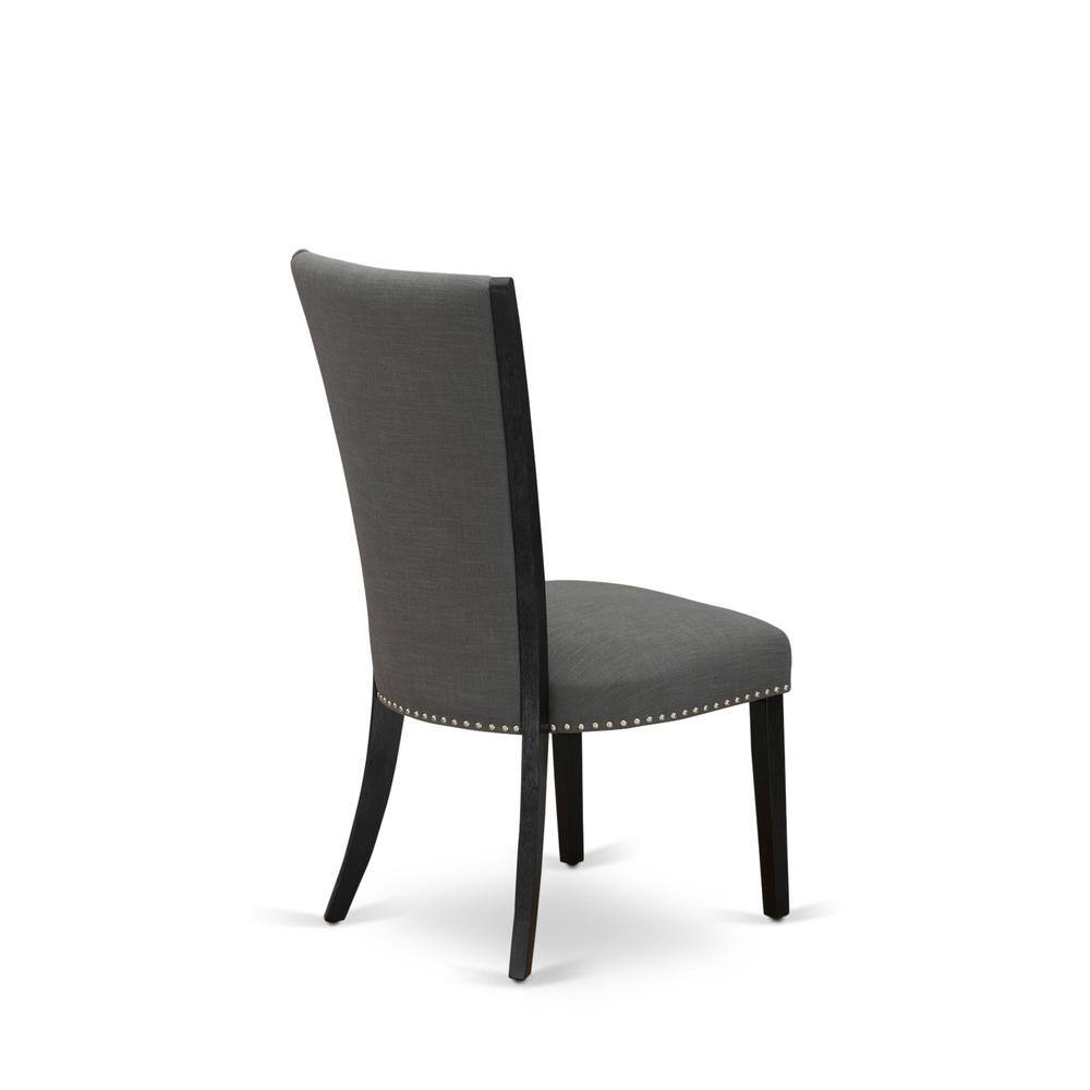 Alt View 3. East West Furniture - Set of 2 - Dining Room Chairs- Wooden Chair Includes Black Wooden Structure with Dark Gotham Grey Linen Fabric Seat - Black.