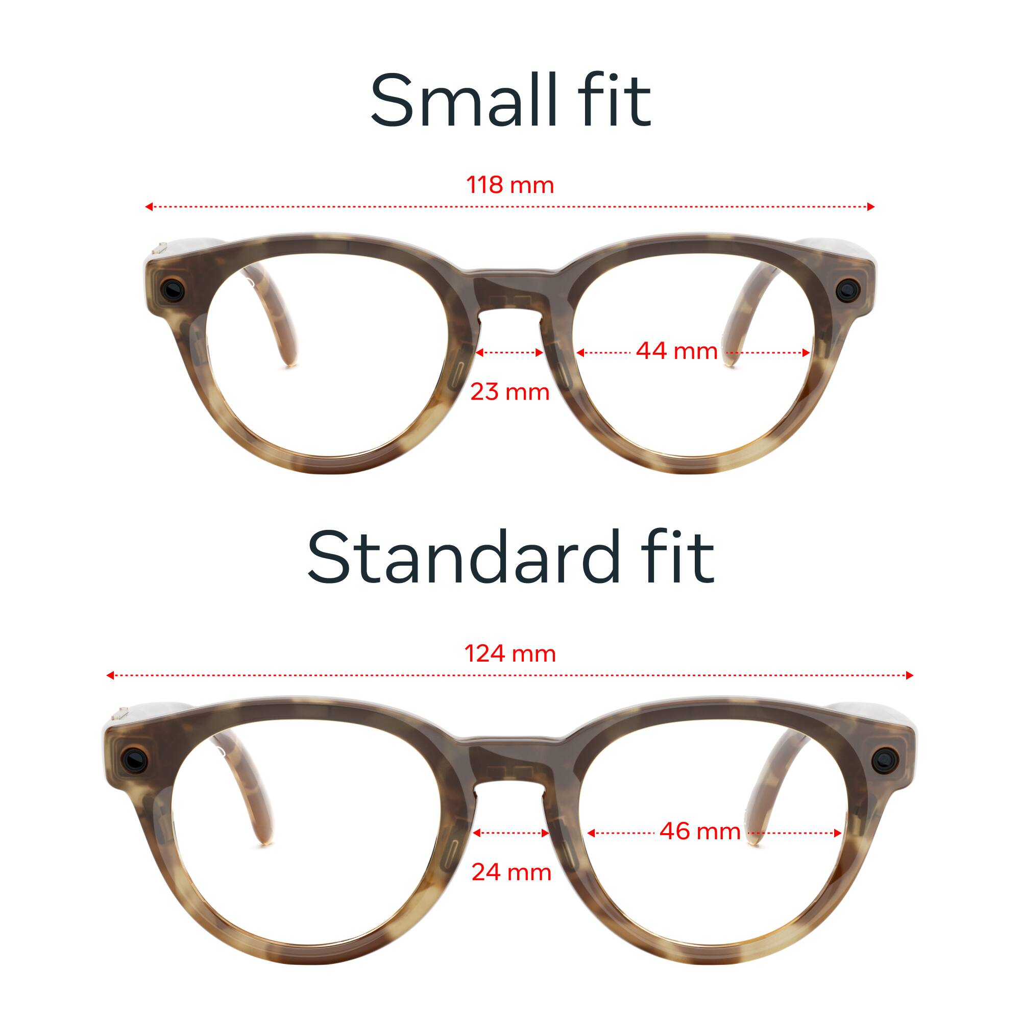 Small fit  
118 mm  
44 mm  
23 mm  

Standard fit  
124 mm  
46 mm  
24 mm