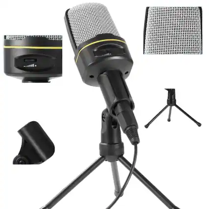 Front. Home Collection - Condenser Microphone with Tripod Stand 3.5mm Plug for PC Gaming and Recording.