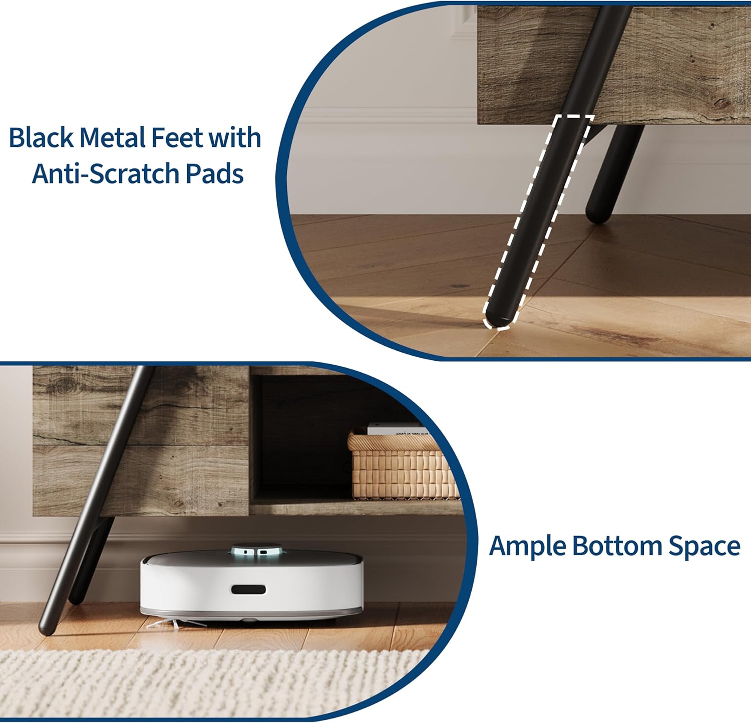 Black Metal Feet with Anti-Scratch Pads

Ample Bottom Space