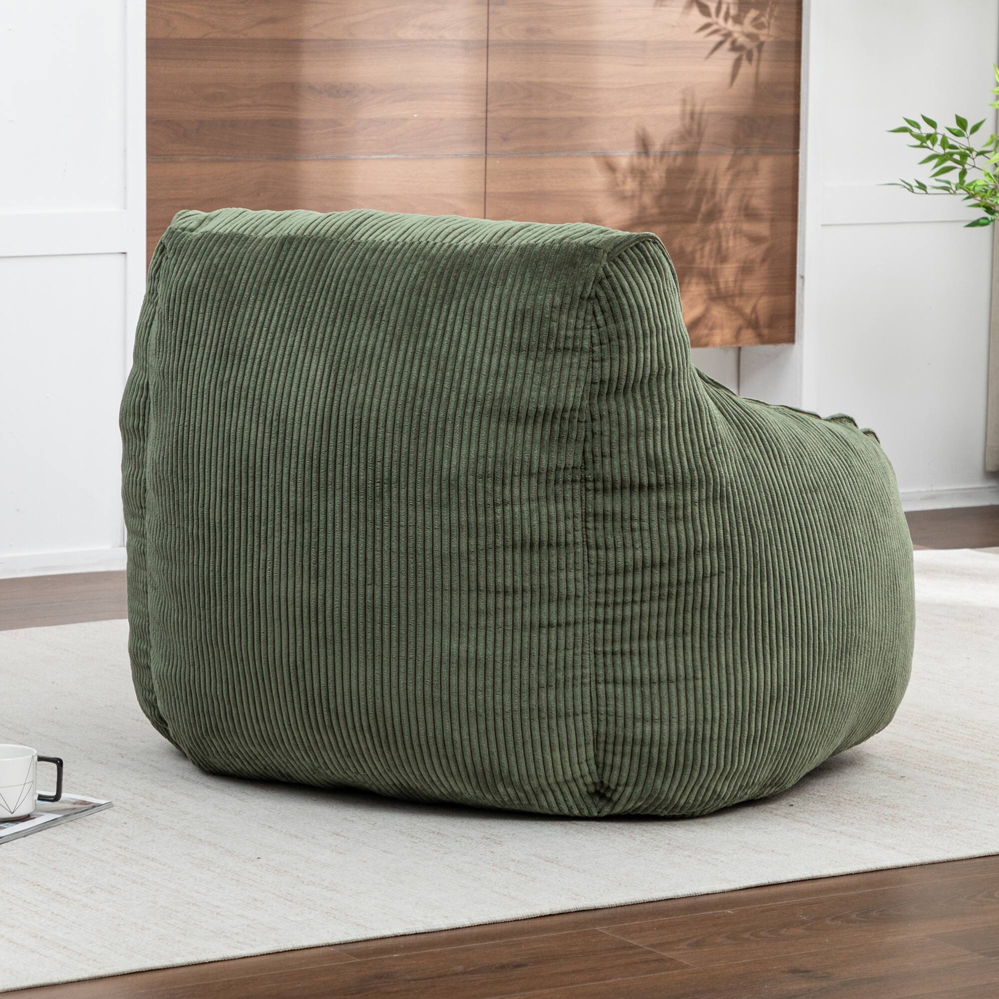 Alt View 4. GOODSILO - Large Corduroy Bean Bag Sofa Chair with Armrests and Included Filler for Living Room and Bedroom - Green.