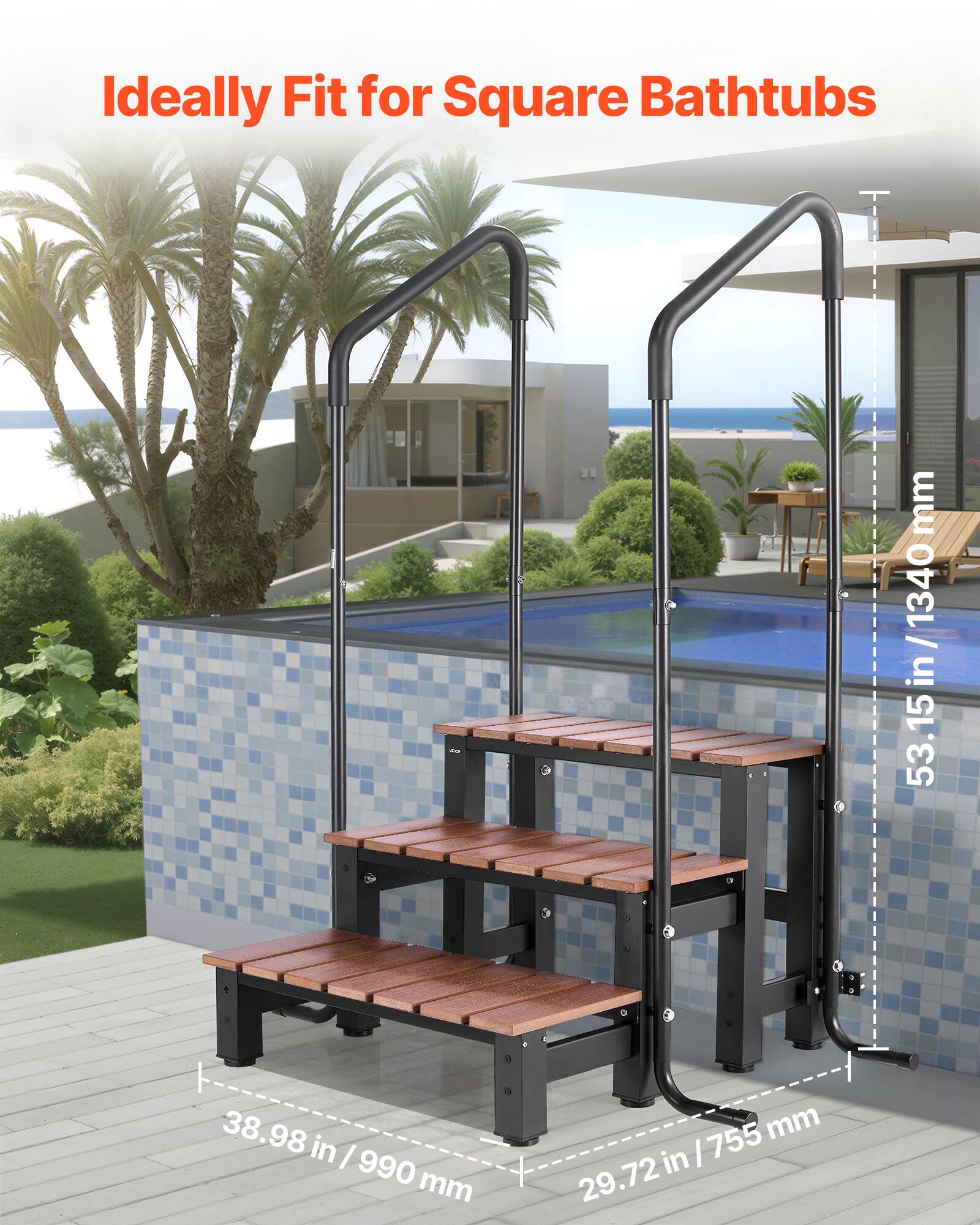 Ideally Fit for Square Bathtubs

- 53.15 in / 1340 mm
- 38.98 in / 990 mm
- 29.72 in / 755 mm