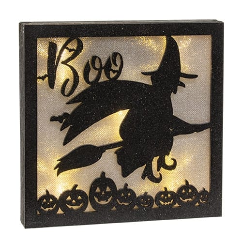 BreeBe - Sparkle Boo Witch Lighted Box Sign - Black