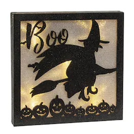 BreeBe - Sparkle Boo Witch Lighted Box Sign - Black