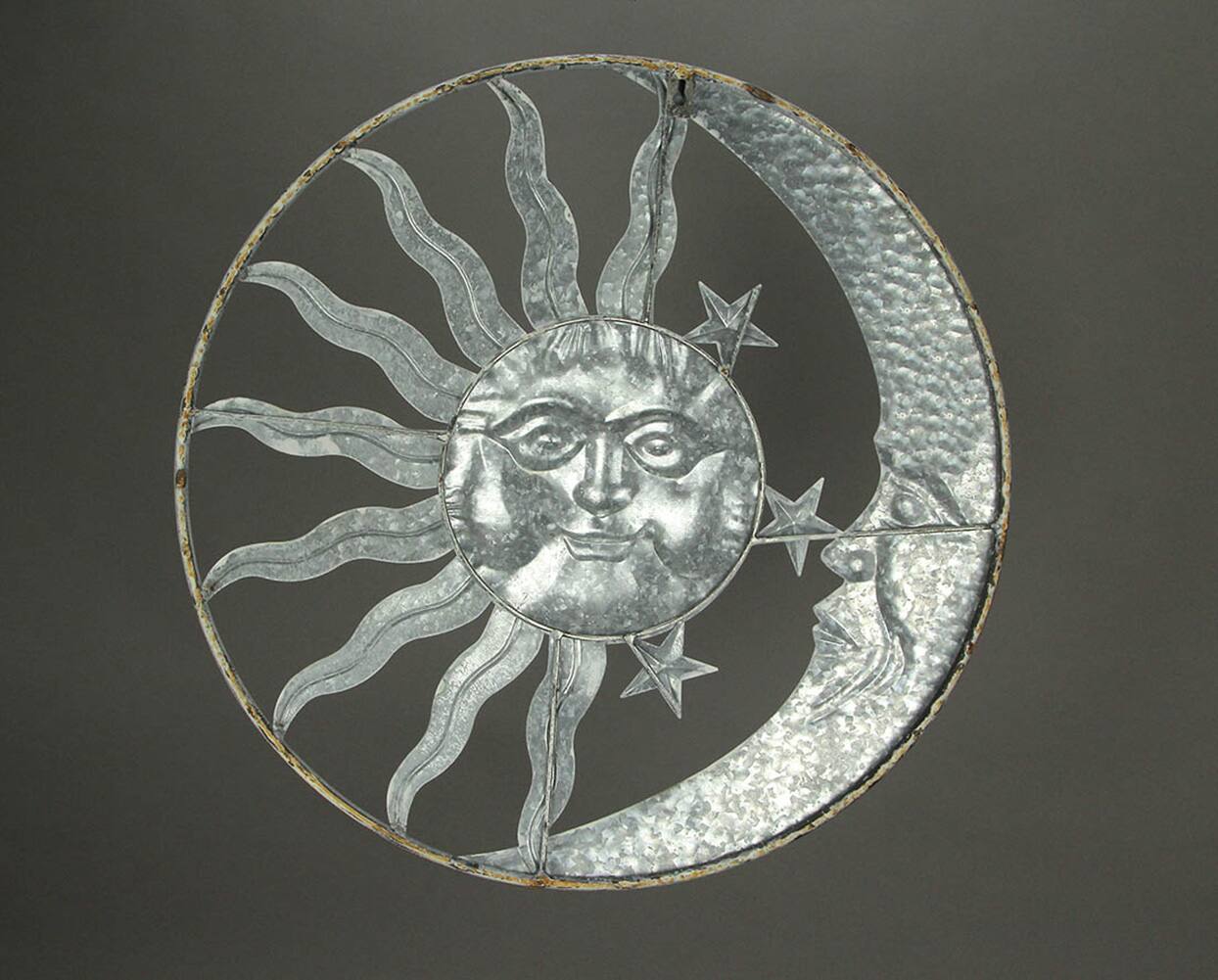 Alt View 2. Direct International - 20 Inch Sun Moon Metal Face Distressed White Painted Stars Rustic Wall Hanging - Off-white.