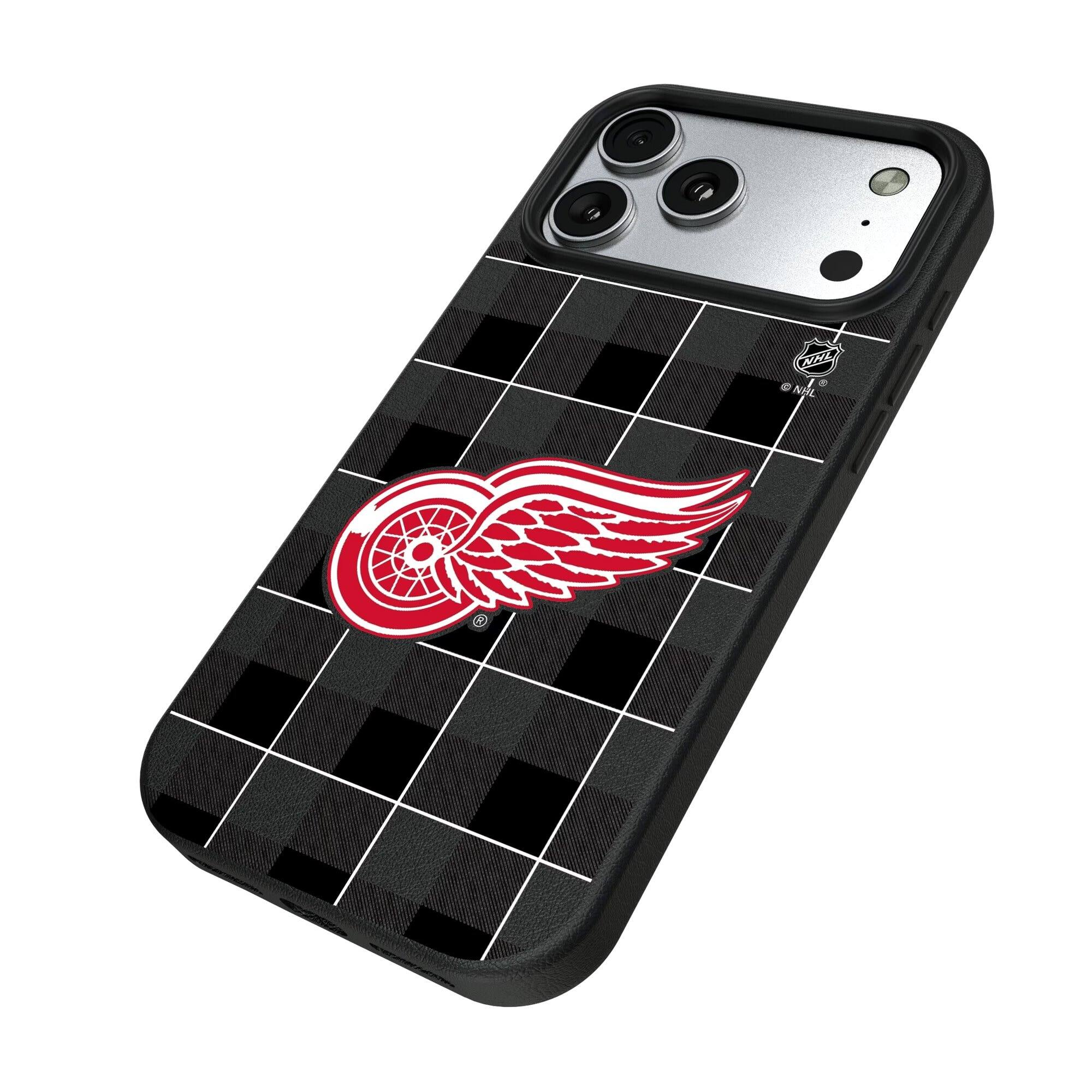Alt View 1. Keyscaper - Detroit Red Wings Plaid iPhone Magnetic Bump Case - 16 Pro Max - Black.