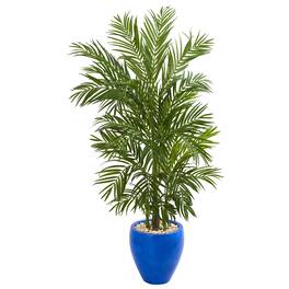 BreeBe - 5.5' Areca Palm Artificial Tree in Blue Planter - Green
