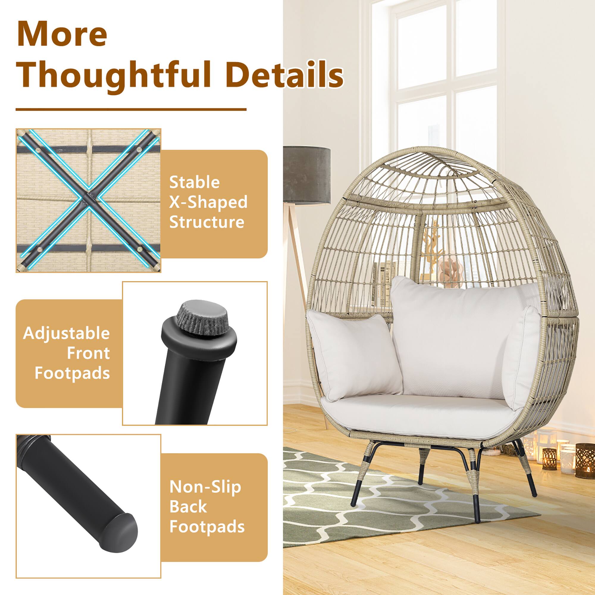 More Thoughtful Details

- Stable X-Shaped Structure
- Adjustable Front Footpads
- Non-Slip Back Footpads