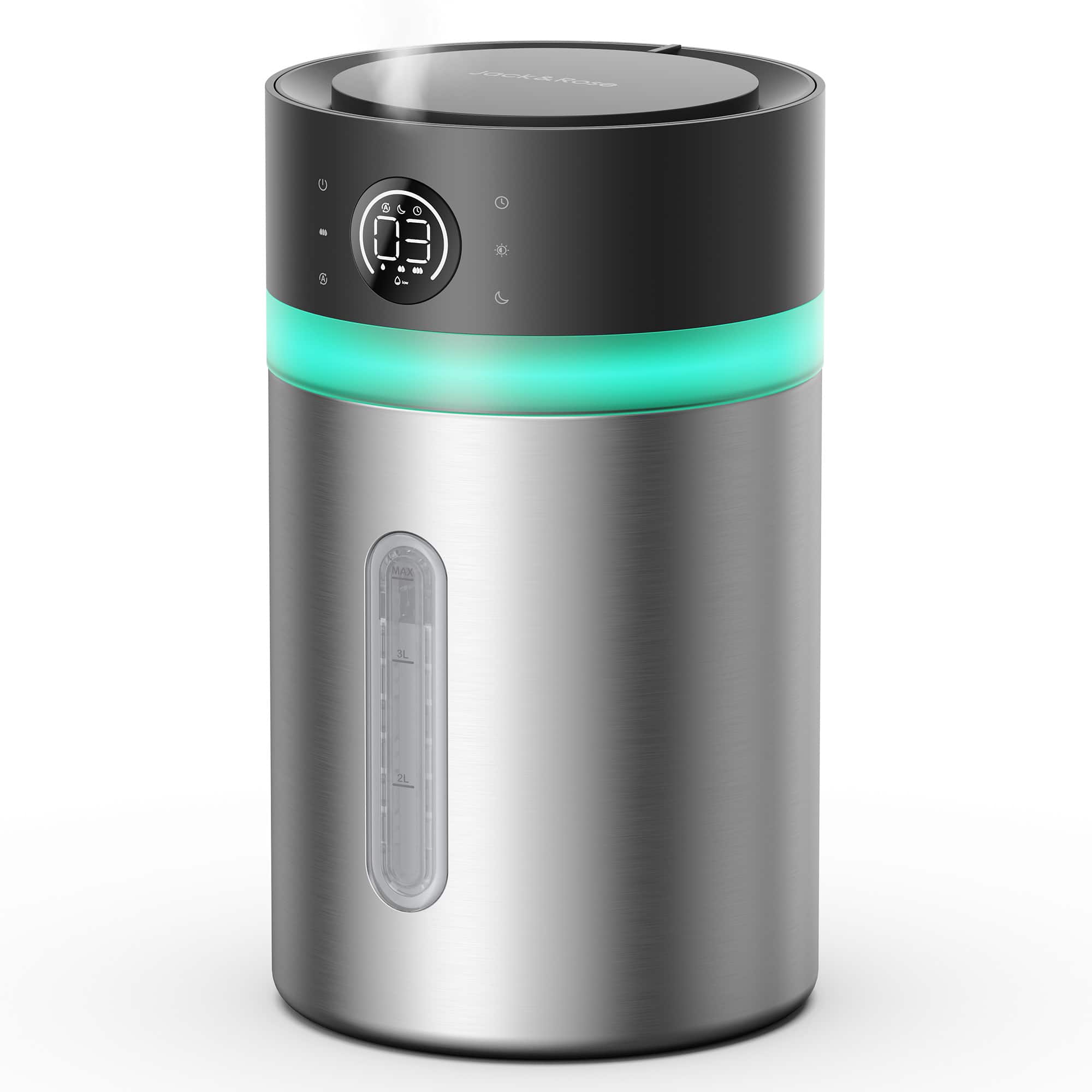 Oneisall - 3.8L Stainless Steel Cool Mist Humidifier Top Fill Aromatherapy Diffuser Adjustable Mist Timer Setting Night Light