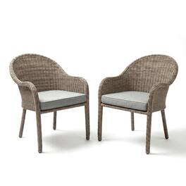 Martha Stewart - Lily Pond Set of 2 Indoor-Outdoor Stackable Patio Dining Armchairs with All-Weather Seat Cushions - Gray Cushions/Weathered Gray Frame