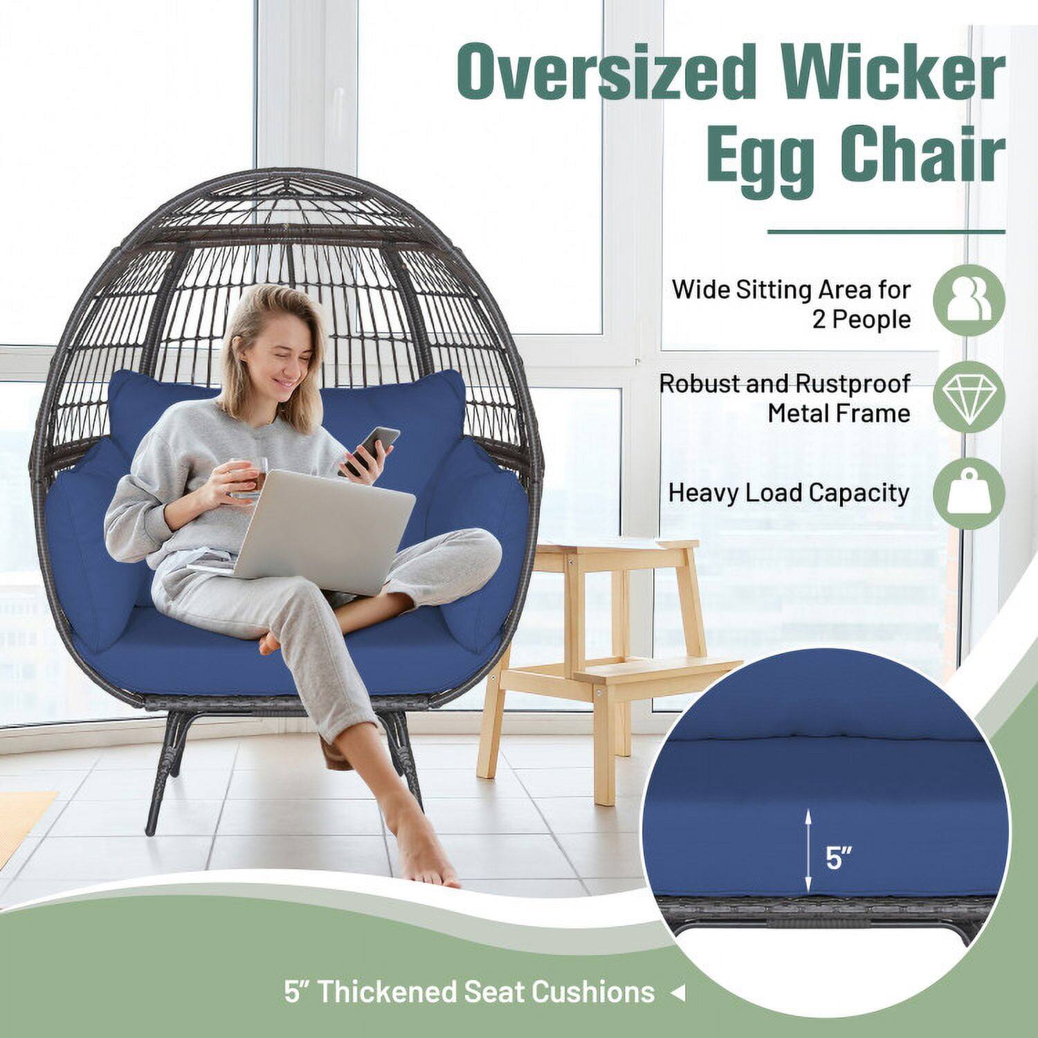 Oversized Wicker Egg Chair

- Wide Sitting Area for 2 People
- Robust and Rustproof Metal Frame
- Heavy Load Capacity
- 5" Thickened Seat Cushions