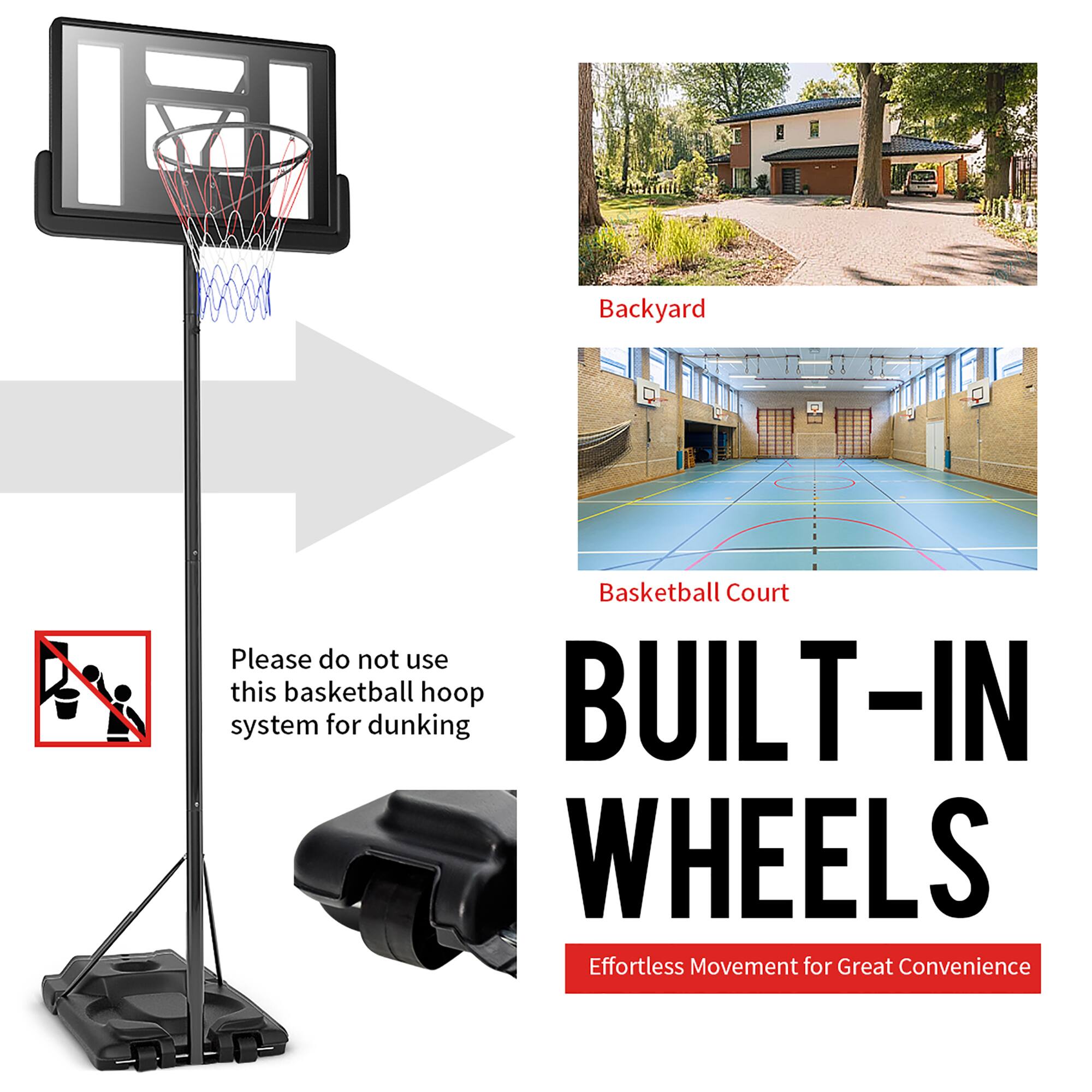 Backyard Basketball Court

Please do not use this basketball hoop system for dunking

BUILT-IN WHEELS

Effortless Movement for Great Convenience
