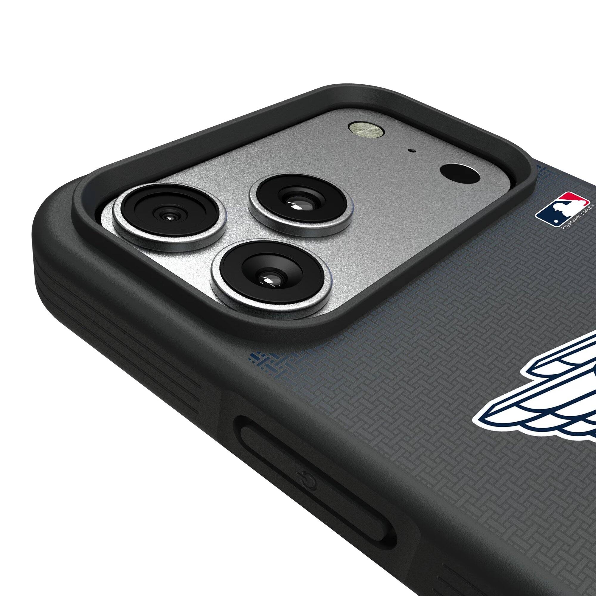 Alt View 2. Keyscaper - Cleveland Guardians Linen Logo iPhone Bump Case - 13 Pro Max - Black.
