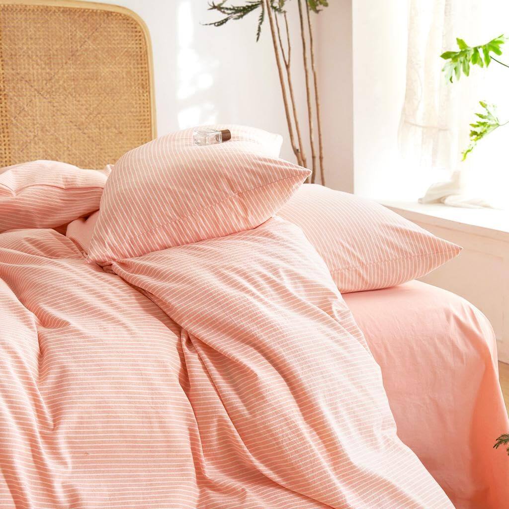 Alt View 3. Earthley Blooms - Striped Cotton Duvet Cover Set Washed Textured Percale Bedding Ticking Stripe Pinstripe Farmhouse 3 Pieces - Denim Blue-Twin.