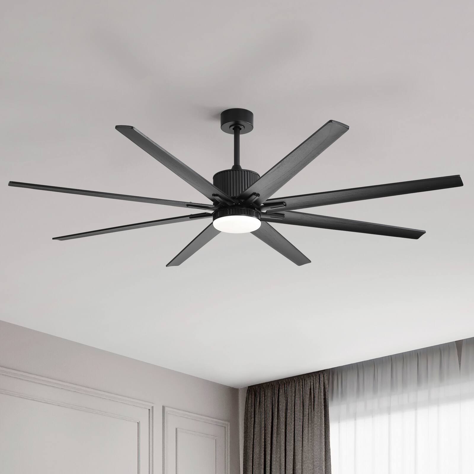 Alt View 1. Sofucor - Large Smart Ceiling Fan w/ Lights & Remote APP Alexa Control Indoor Outdoor 76'' Low Profile Ceiling Fan for Farmhouse - Black.