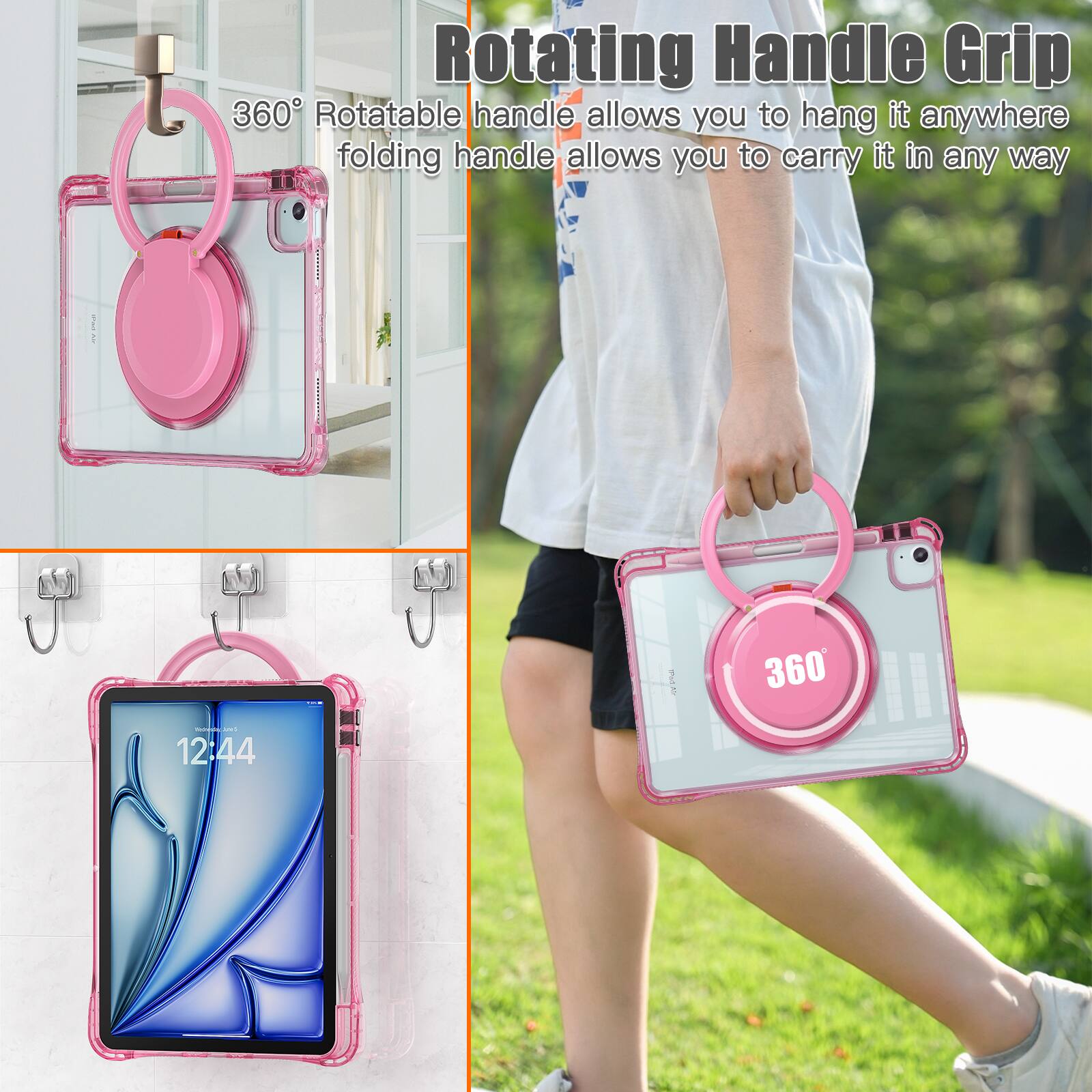 Rotating Handle Grip

360° Rotatable handle allows you to hang it anywhere
folding handle allows you to carry it in any way