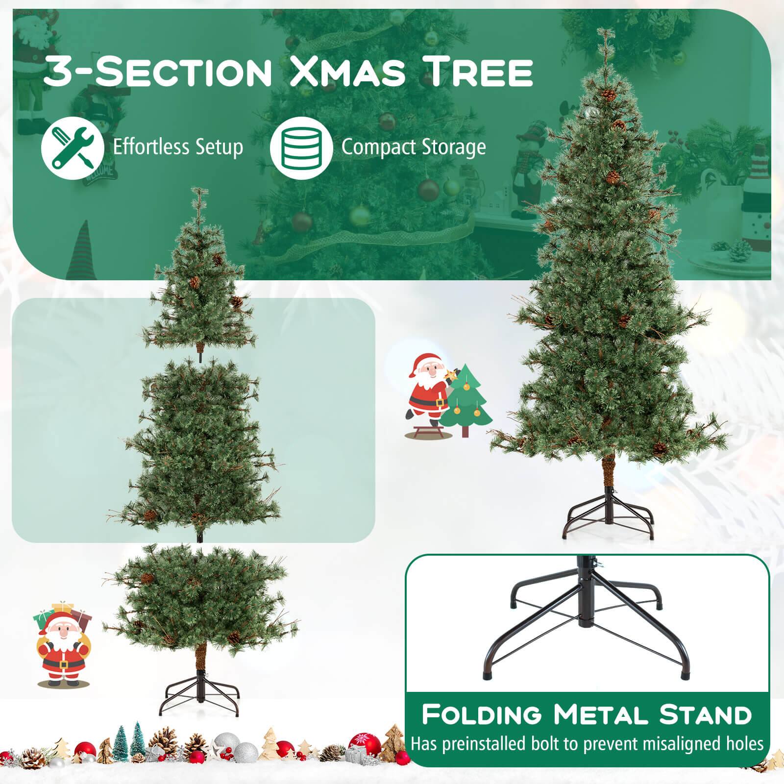 3-SECTION XMAS TREE

Effortless Setup  
Compact Storage

FOLDING METAL STAND  
Has preinstalled bolt to prevent misaligned holes