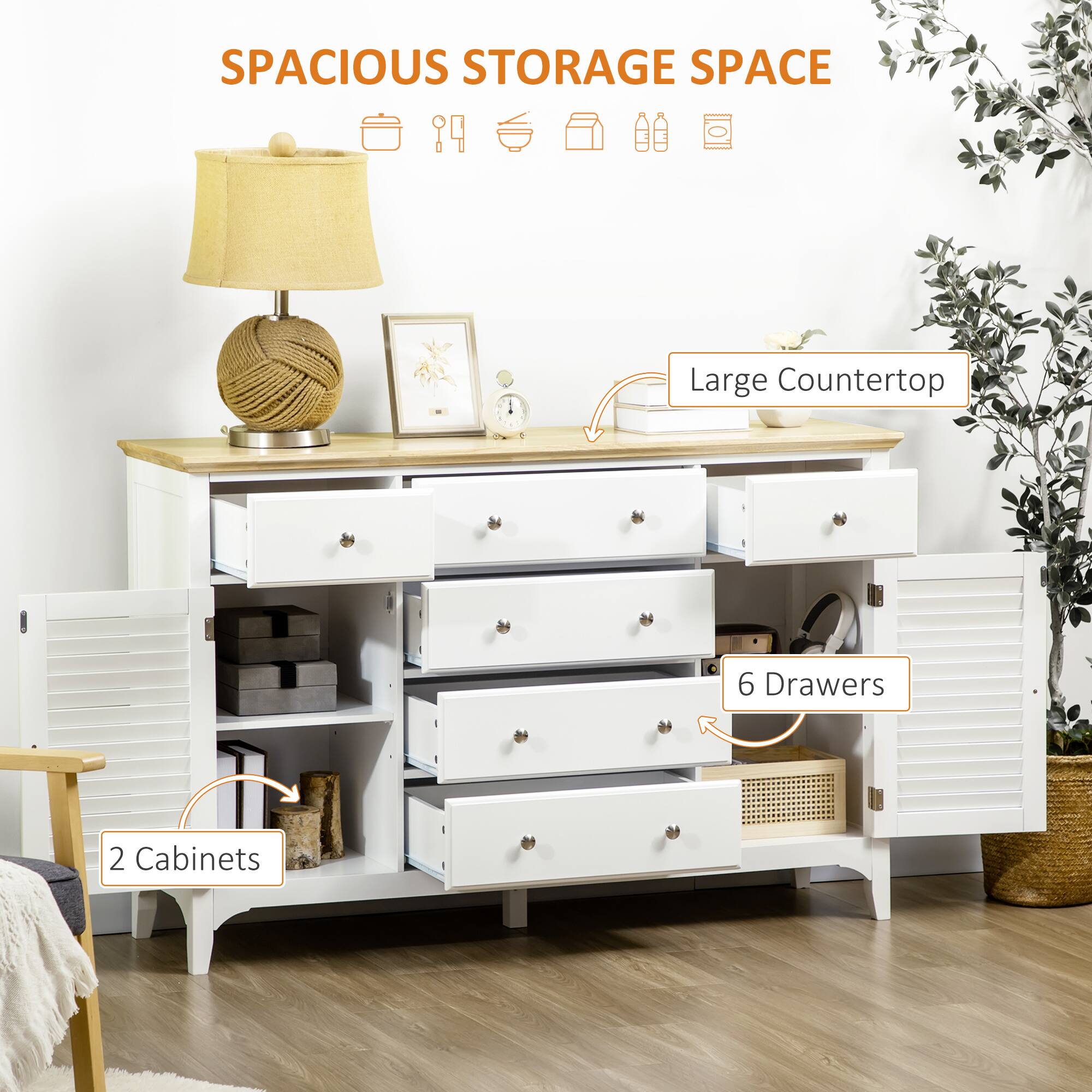 SPACIOUS STORAGE SPACE

Large Countertop

6 Drawers

2 Cabinets