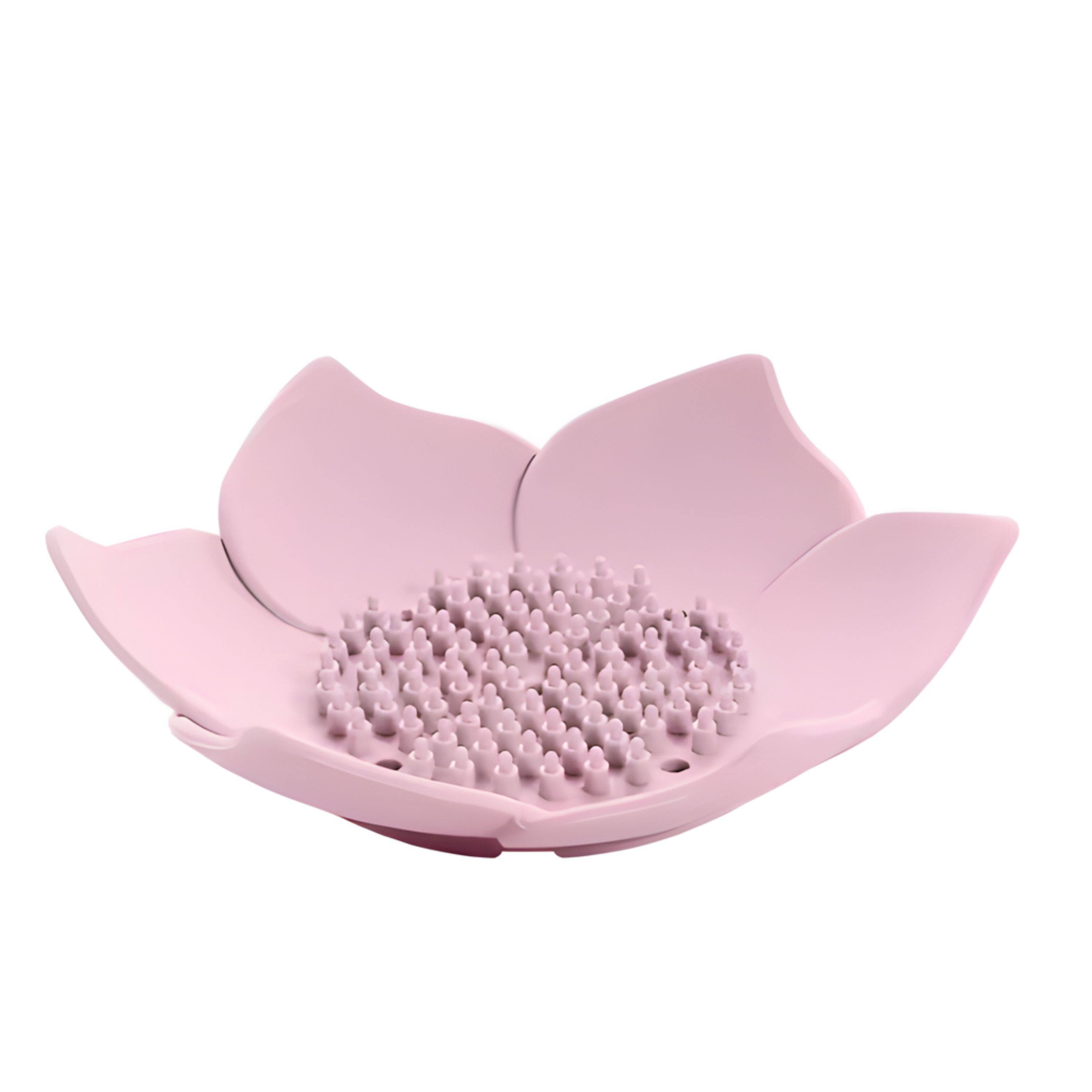 Angle. Kitcheniva - Silicone Self-Draining Flower Soap Dish 2 Pcs, Pink.