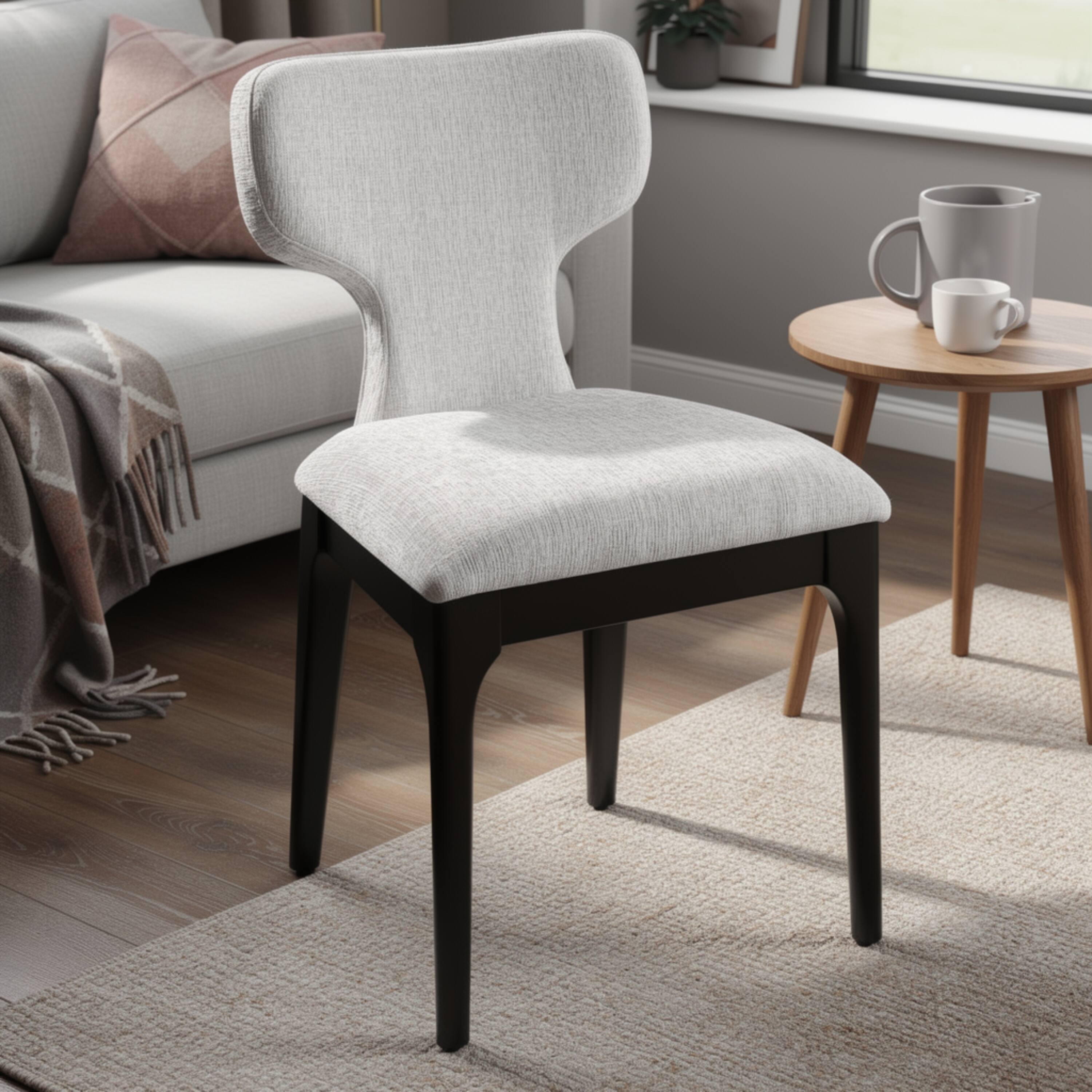 Alt View 4. Manhattan Lane - Mopa Side Chair Set of 2,  Chenille,  Wood Frame, Low Back - Light Gray, Black.