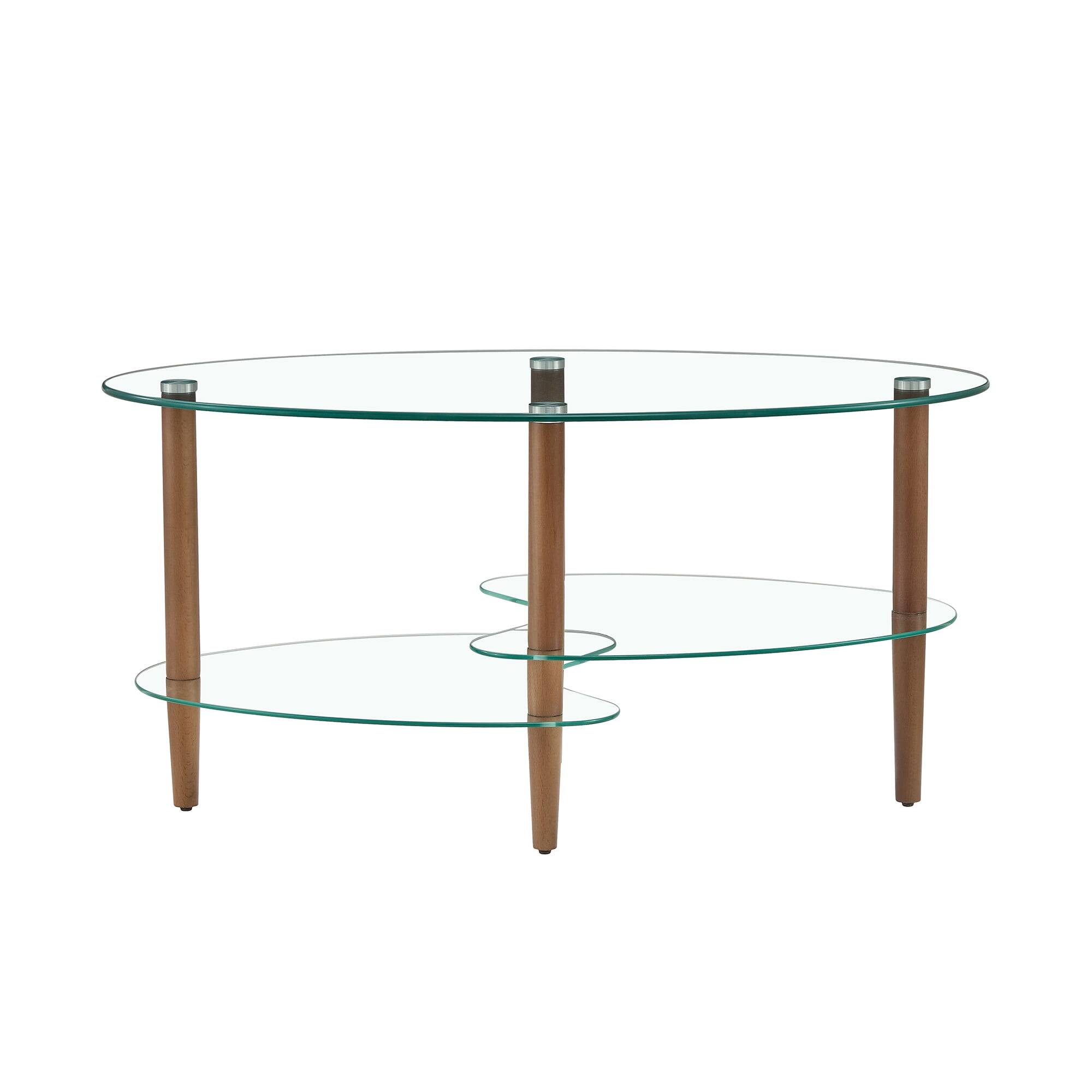 Alt View 4. Kadyn - Resenkose Modern Oval Glass Living Room Coffee Table with Storage, Clear - Clear.