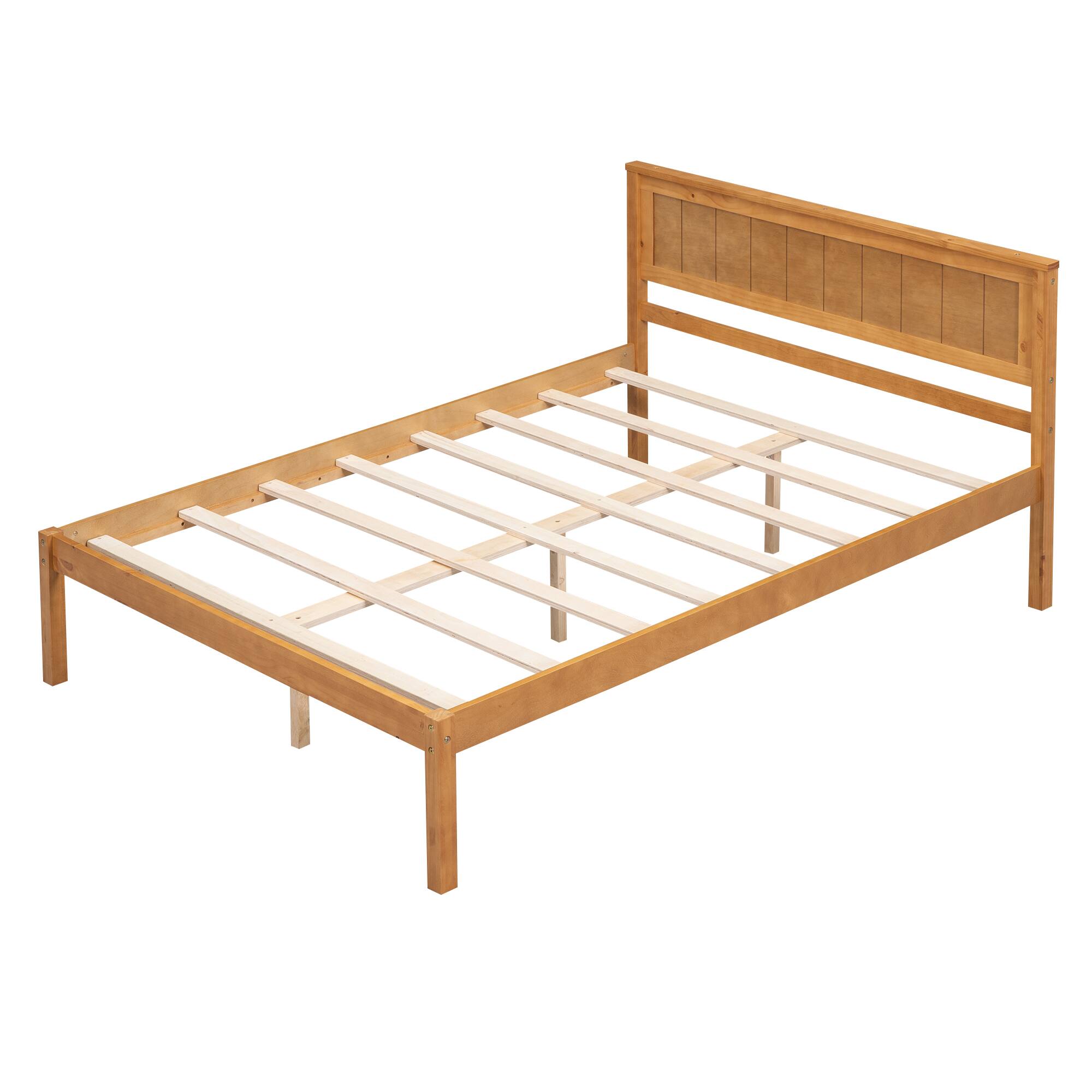 Left. Whisen - Platform Bed Frame with Headboard, Wood Slat Support, No Box Spring Needed - Oak.