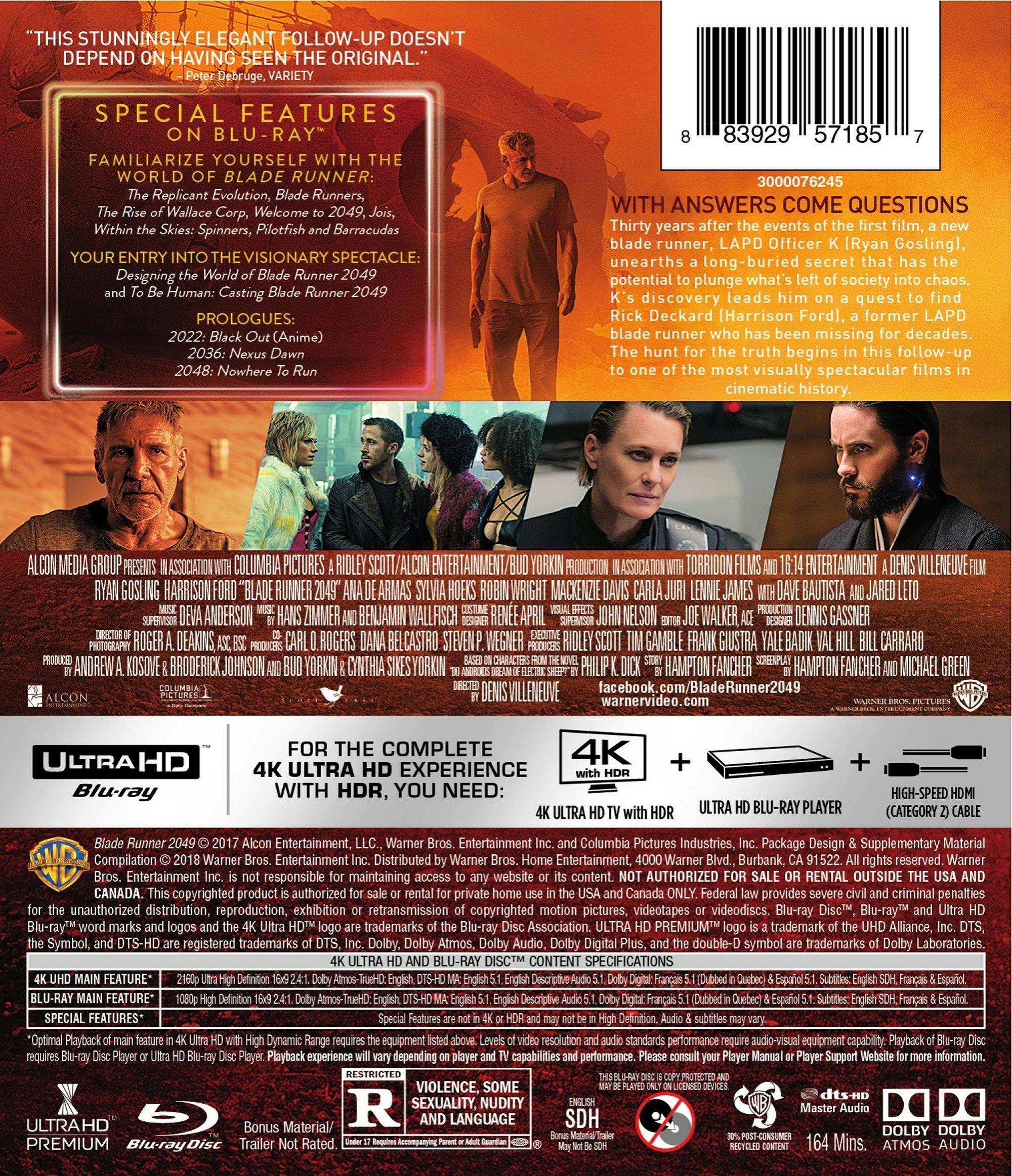 (未使用･未開封品)　ブレードランナー 2049 4K ULTRA HD &amp; ブルーレイセット(通常版) [4K ULTRA HD + Blu-ray] 6k88evb Amazon.com: Blade Runner 2049 4K Ultra HD & Blu-ray Set