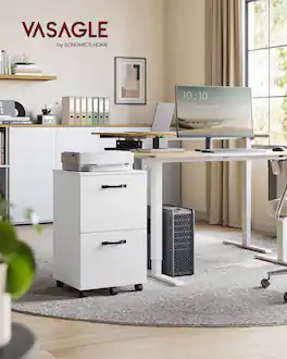 Songmics Home - 2-Drawer Mobile Filing Cabinet, Small Rolling Filing Cabinet, Printer Stand, Hanging File Folders - Snow White