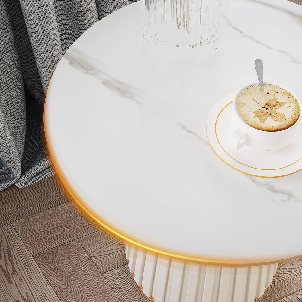 Alt View 3. POVISON - 14.96" Modern Light Luxury Side Table, End Side with Glossy Sintered Stone Top, Metal Base, White - White.