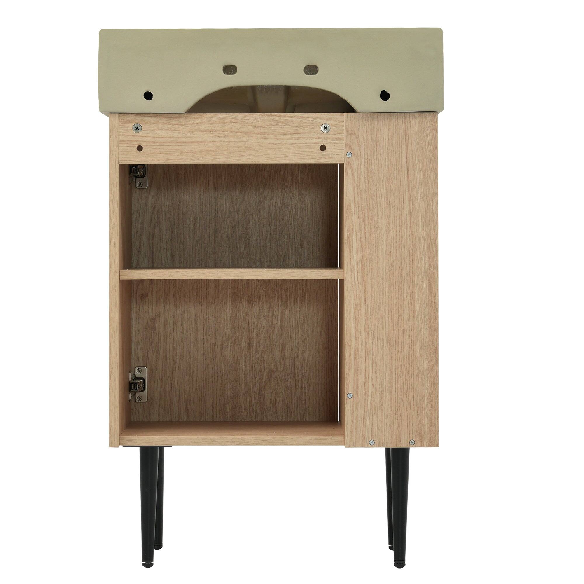 Back. Boyel Living - 21.6 Inch Wood Bathroom Vanity with Ceramic Sink, Left Side Storage, Soft-Close Door - Wood.