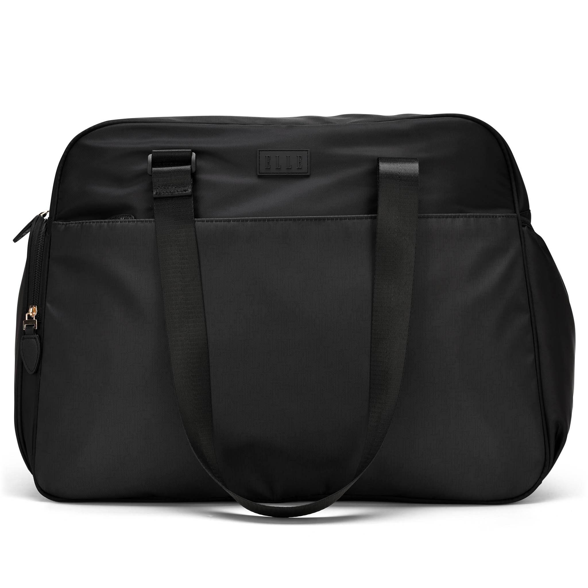 Front. Elle - ELLE Wayfarer 40L Monogram Weekender Duffel Bag | Black - Black.