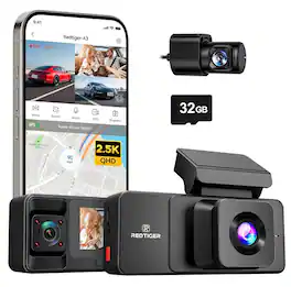 REDTIGER - 3 Channel 2.5K Dash Camera WiFi GPS - Black