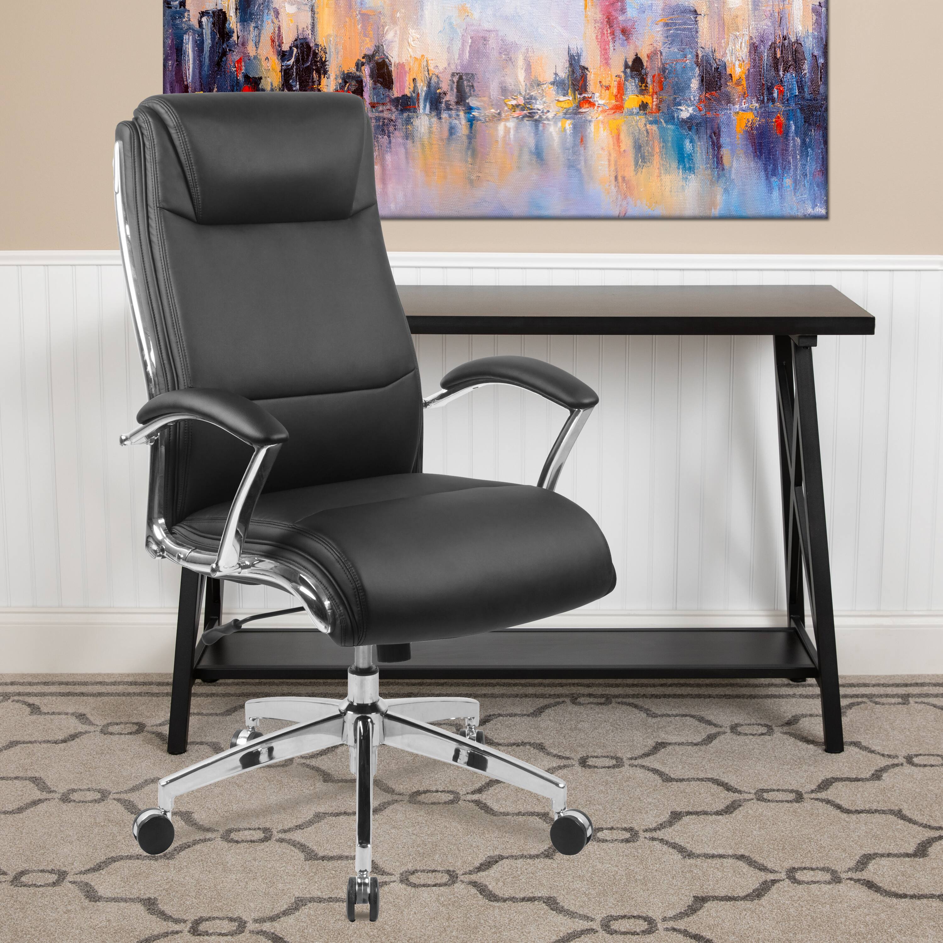 Alt View 1. Emma + Oliver - High Back Designer Smooth Executive Swivel Office Chair with Arms - Black.