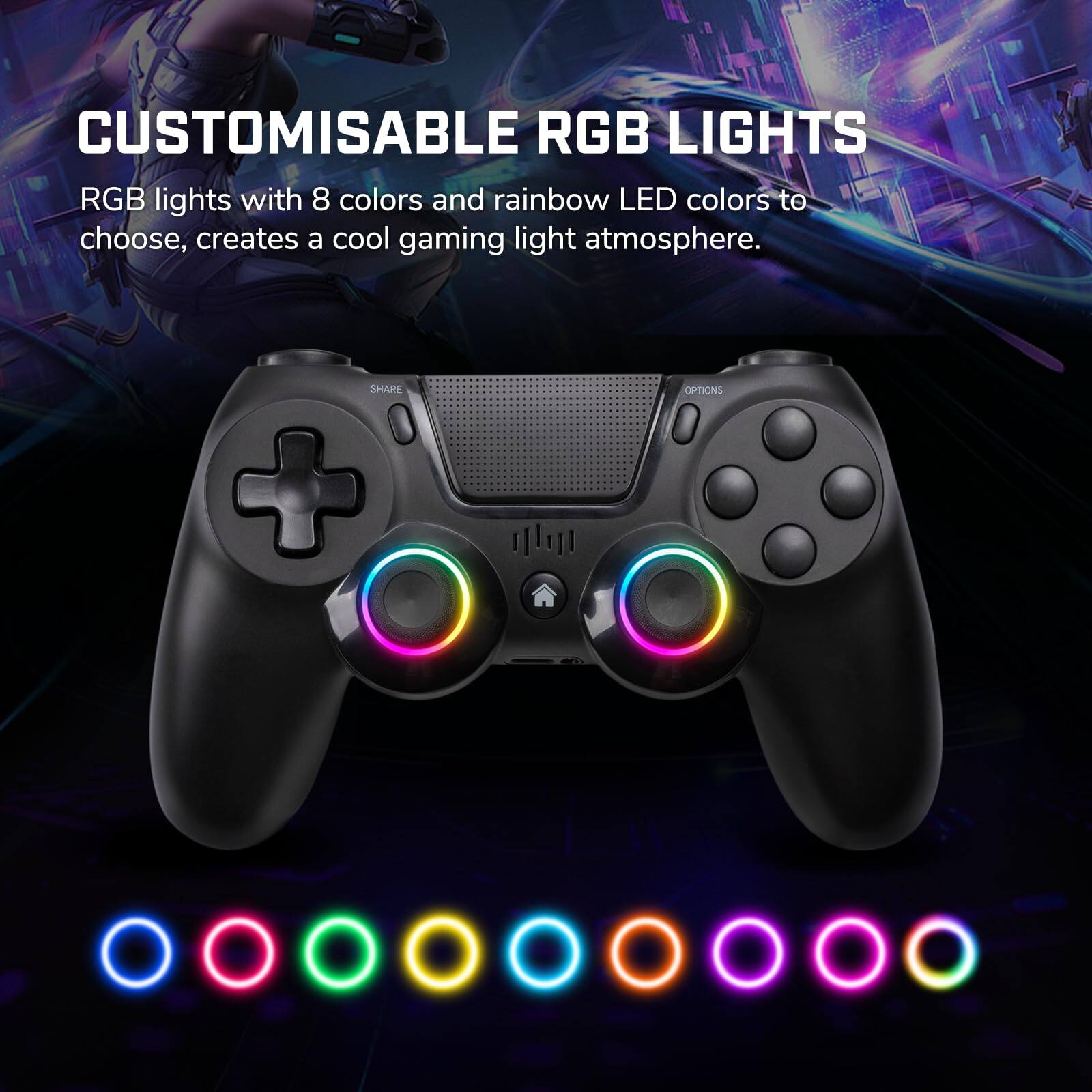 CUSTOMISABLE RGB LIGHTS

RGB lights with 8 colors and rainbow LED colors to choose, creates a cool gaming light atmosphere.