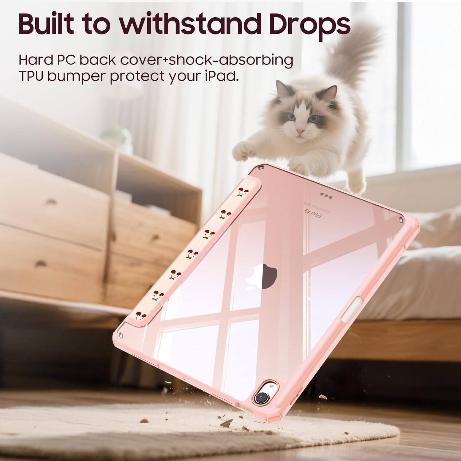 Built to withstand Drops

Hard PC back cover+shock-absorbing TPU bumper protect your iPad.