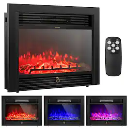 Costway - 28.5" Fireplace Electric Embedded Insert Heater Glass Log Flame Remote - Black