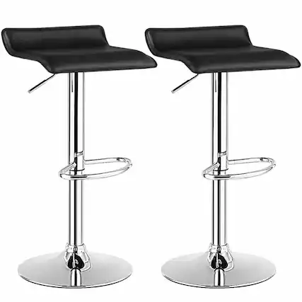 Front. Kadyn - 2-Pc Set Adjustable PU Leather Backless Bar Stools-Black, for Kitchen Island - Black.