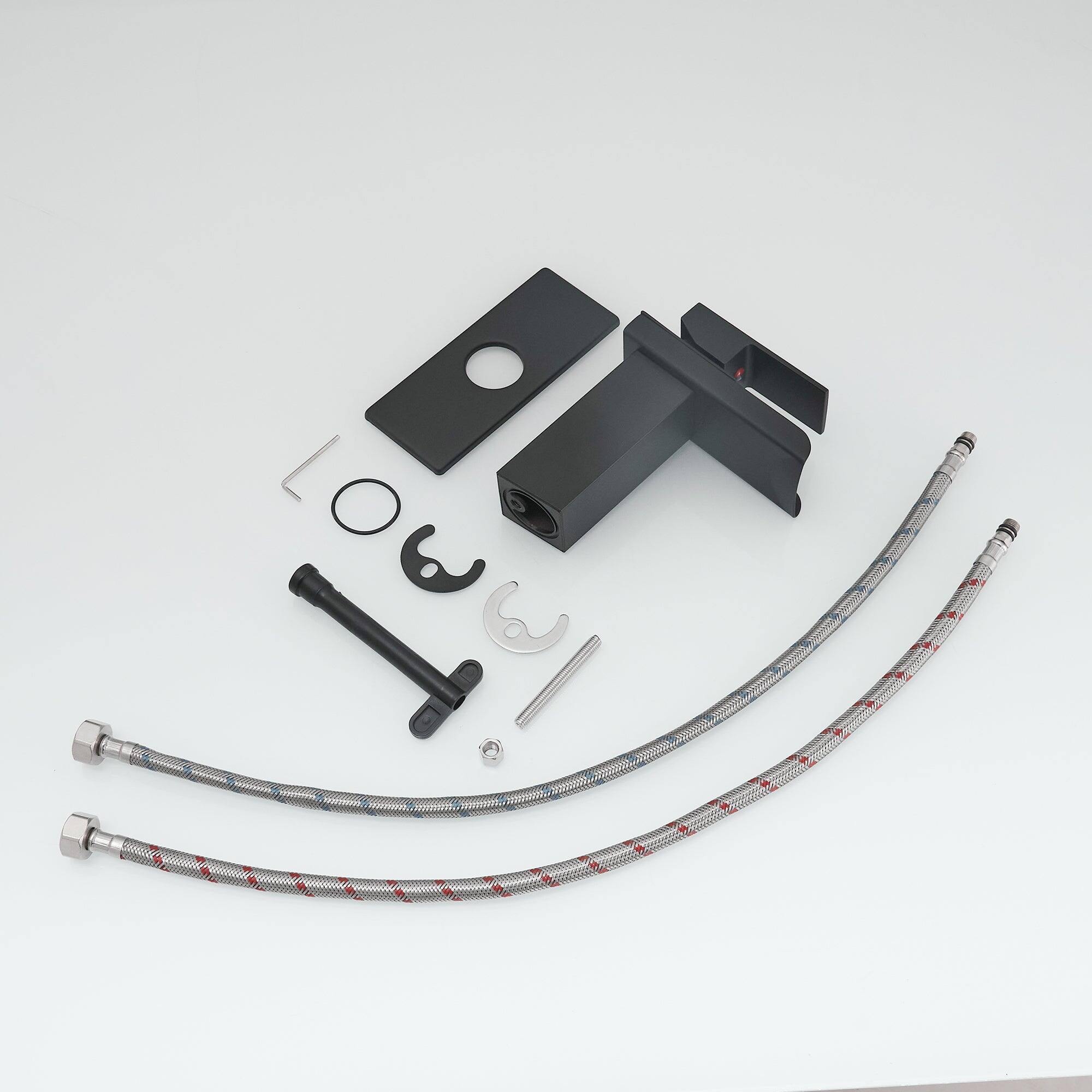 Alt View 2. Boyel Living - Modern Waterfall Single Handle Single Hole Bathroom Faucet Matte Black with Deck Plate and Water Supply Hoses - Matte Black.