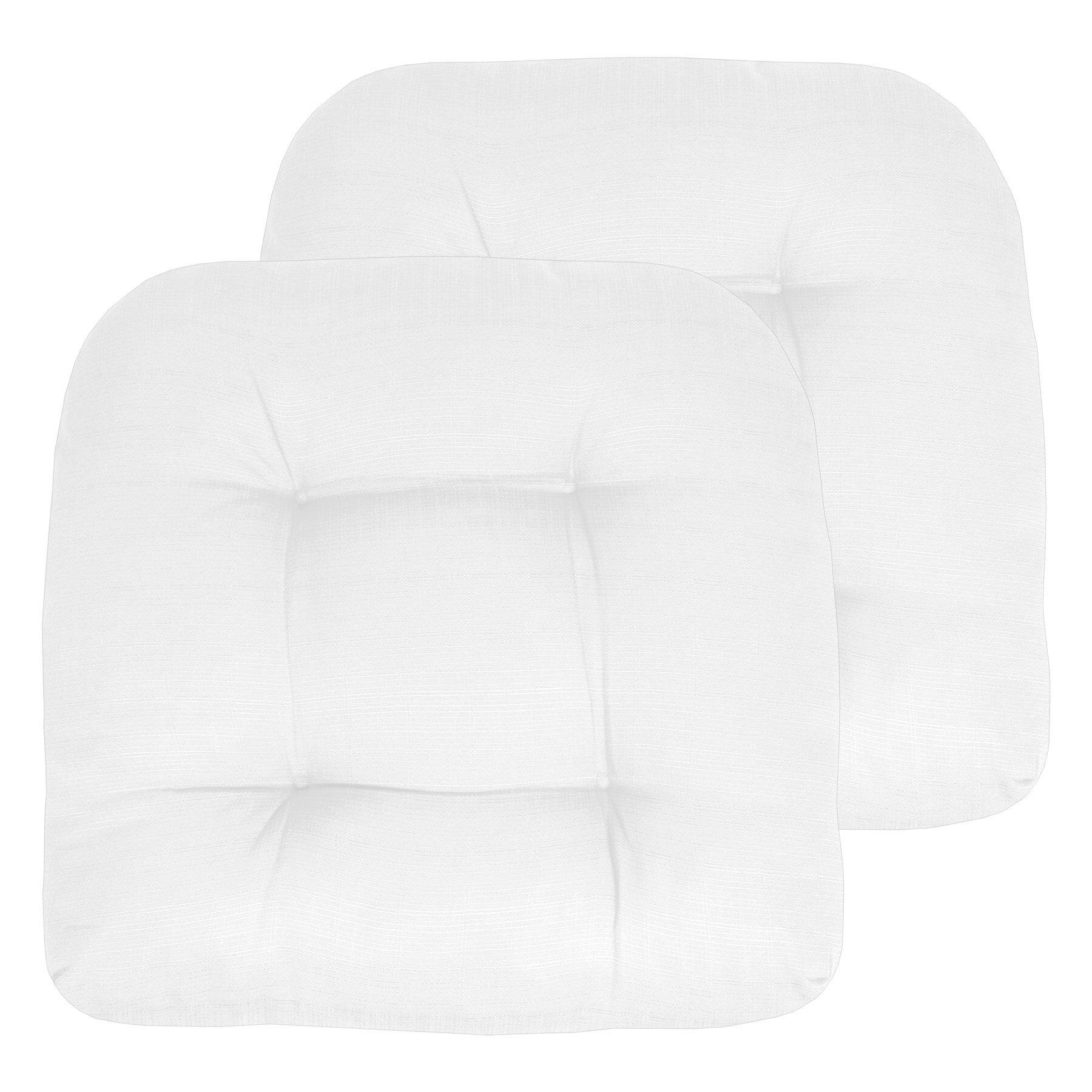 Sweet Home Collection - Patio Cushions Indoor/Outdoor Chair Pads Tufted 19" x 19", 2-Pack - White